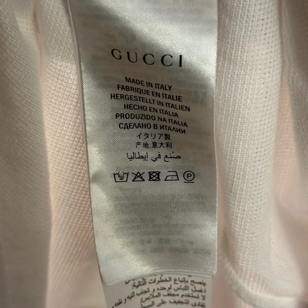 Gucci White Polo with Red Stripes and Navy Collar